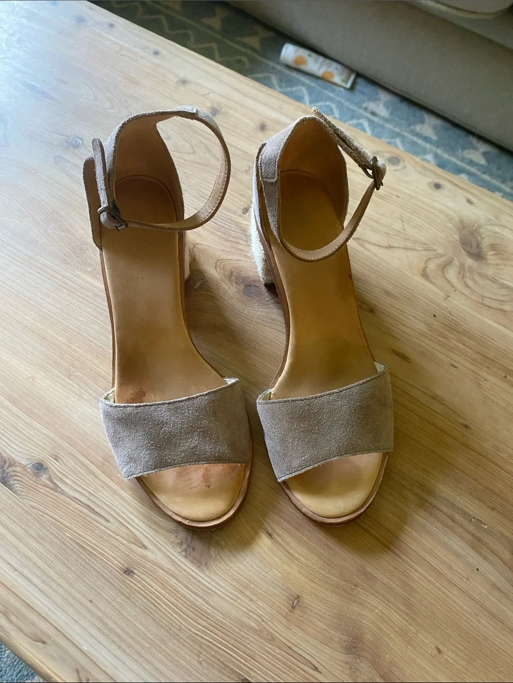Soludos Taupe Suede Ankle-Strap Wedge Sandals